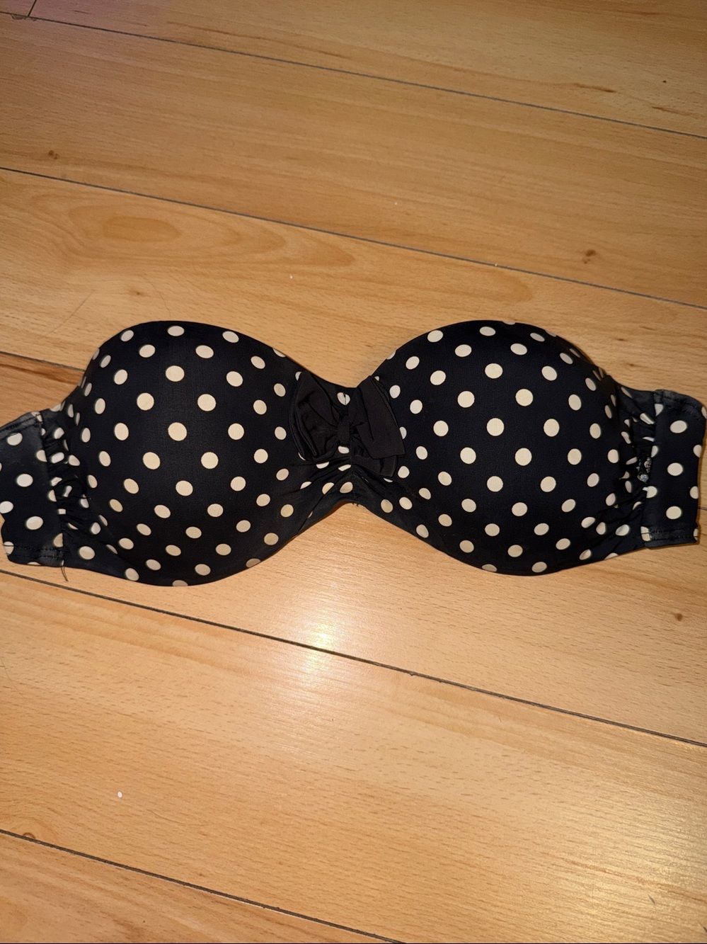 La Vie En Rose Black and White Polka Dot Strapless Bandeau swim top